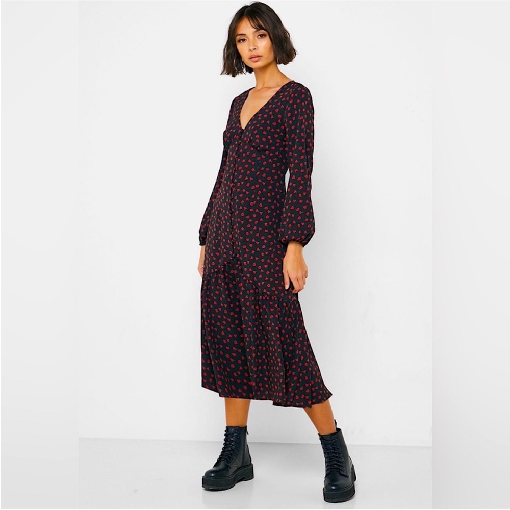 Topshop Rose Print Midi Dress | Size US 4